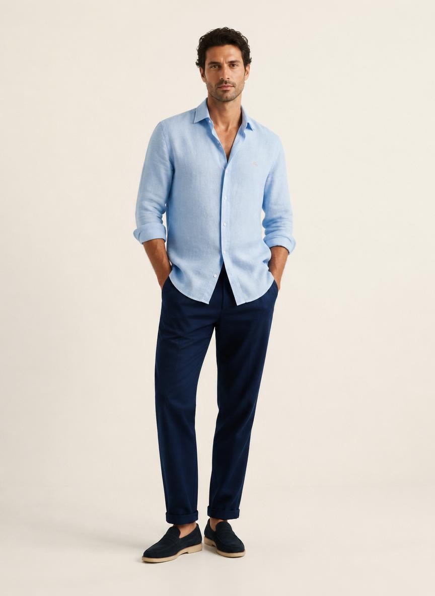 Amalfi Shirt Sky Blue — 100% Linen